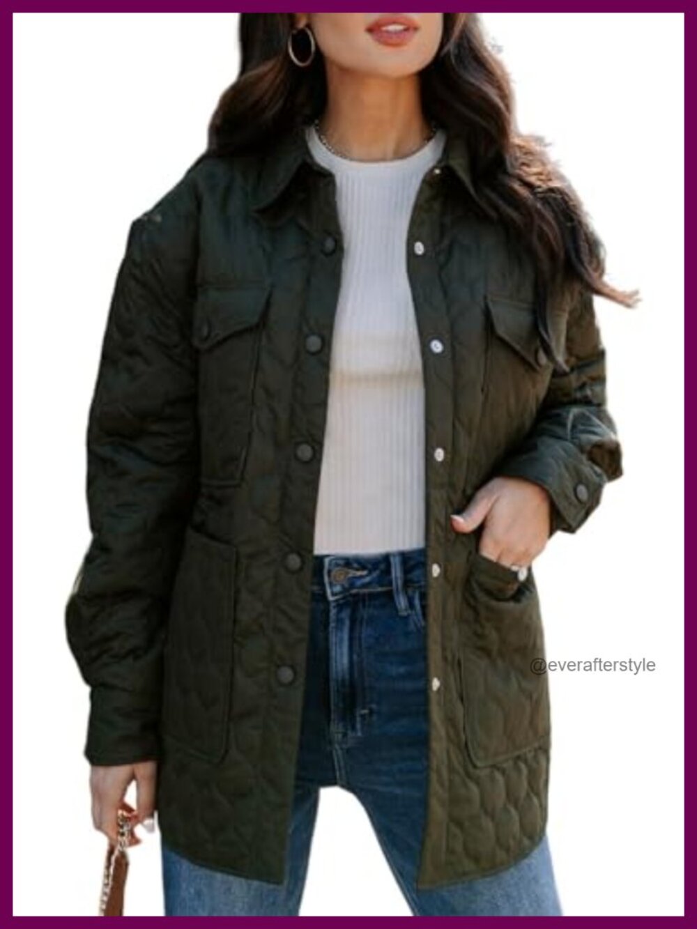 Lightweight Diamond Quilted Puffer Jacket Button Down Collar Loose Fit